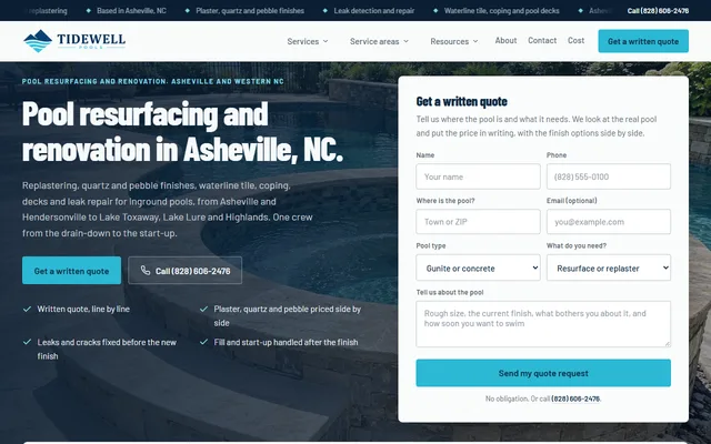 Tidewell Pools website