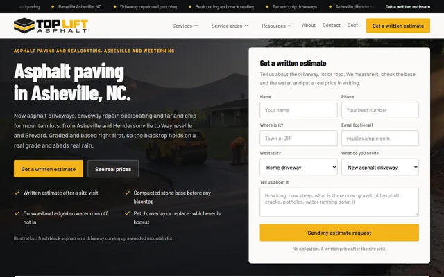 Top Lift Asphalt website